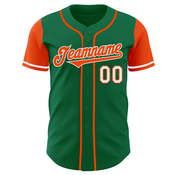 Custom Kelly Green Orange-White Authentic Two Tone Baseball Jersey