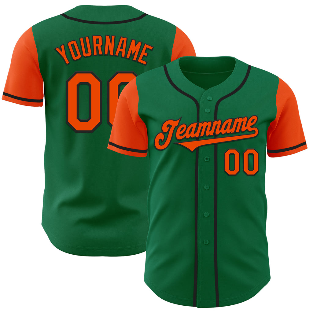 Custom Kelly Green Orange-Black Authentic Two Tone Baseball Jersey