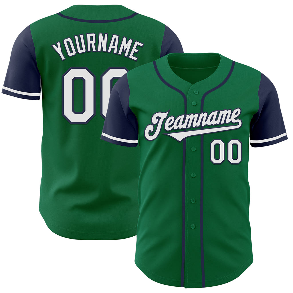 Custom Kelly Green White-Navy Authentic Two Tone Baseball Jersey