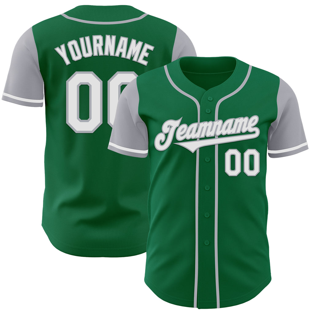 Custom Kelly Green White-Gray Authentic Two Tone Baseball Jersey