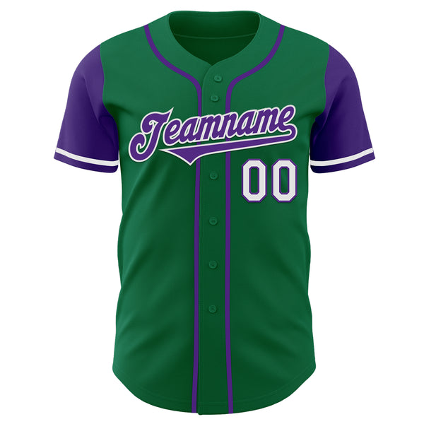 Custom Kelly Green Purple-White Authentic Two Tone Baseball Jersey