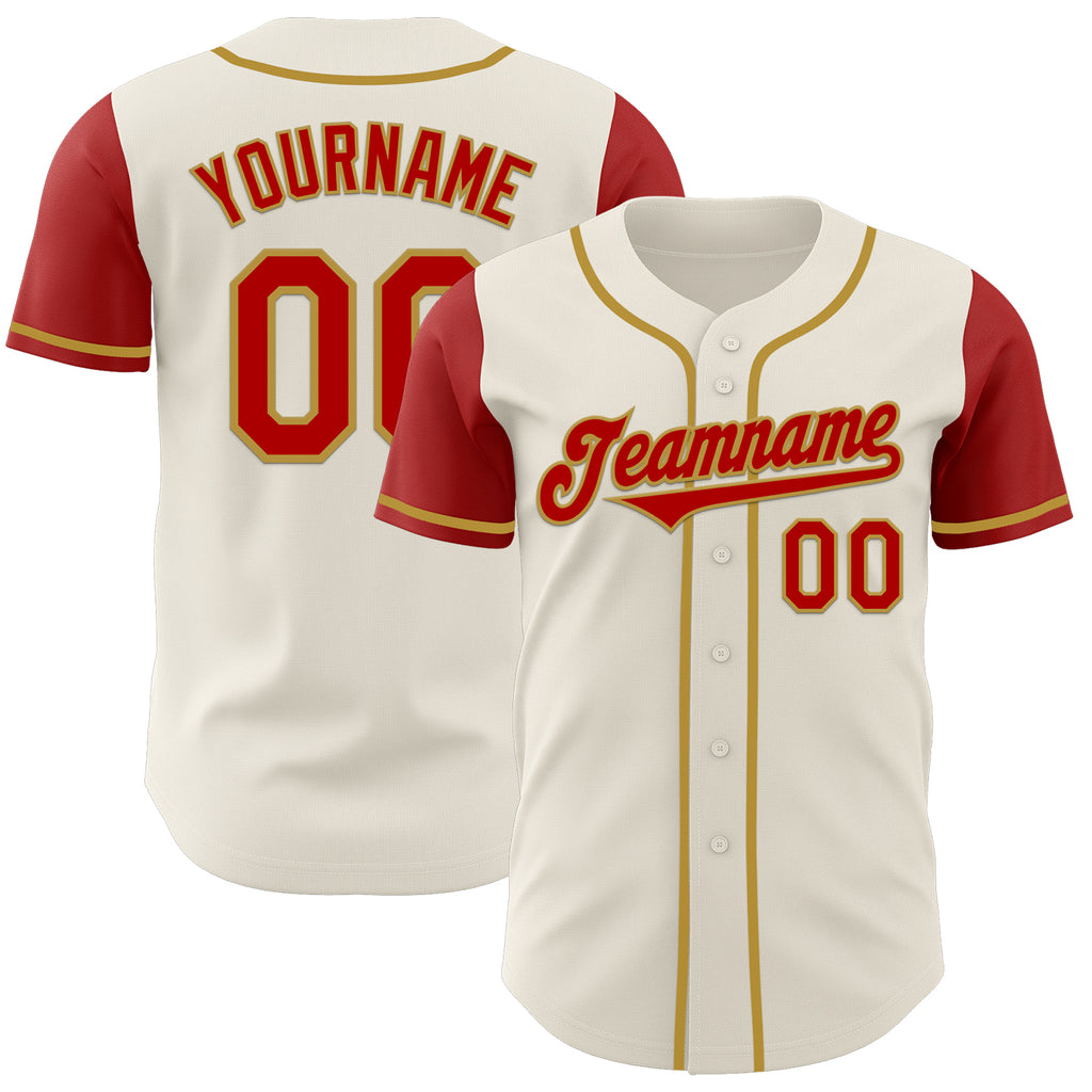 Custom Cream Red-Old Gold Authentic Two Tone Baseball Jersey