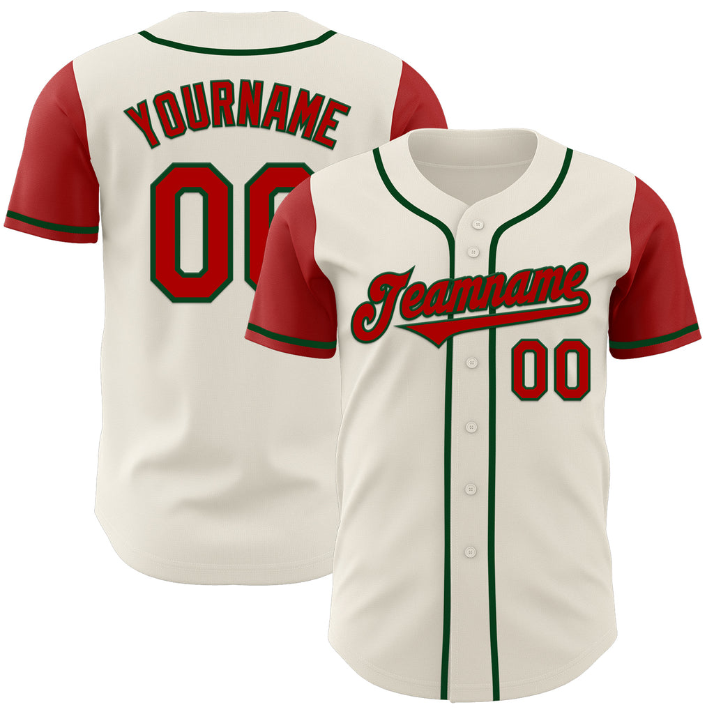 Custom Cream Red-Green Authentic Two Tone Baseball Jersey