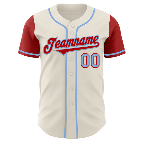 Custom Cream Red-Light Blue Authentic Two Tone Baseball Jersey