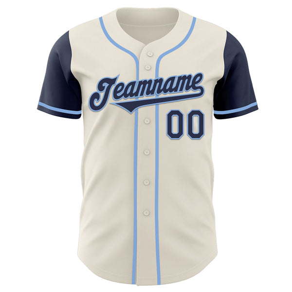 Custom Cream Navy-Light Blue Authentic Two Tone Baseball Jersey