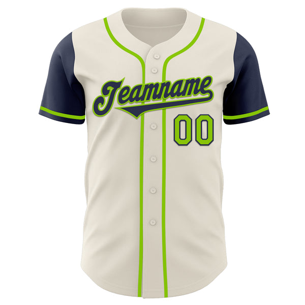 Custom Cream Navy-Neon Green Authentic Two Tone Baseball Jersey