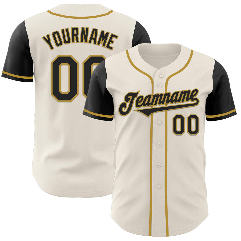 Custom Cream Black-Old Gold Authentic Two Tone Baseball Jersey