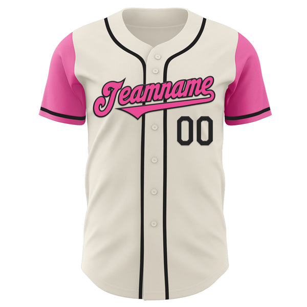 Custom Cream Pink-Black Authentic Two Tone Baseball Jersey