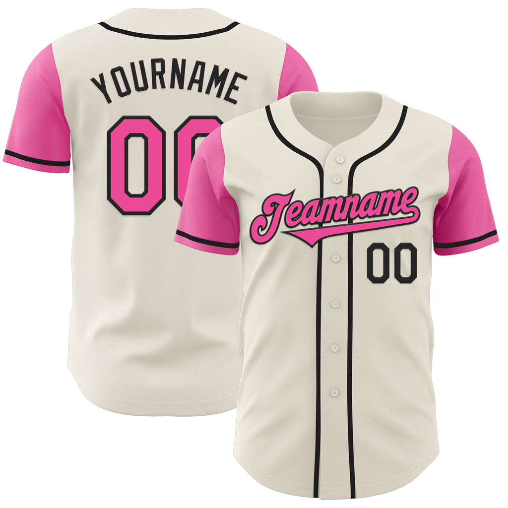 Custom Cream Pink-Black Authentic Two Tone Baseball Jersey