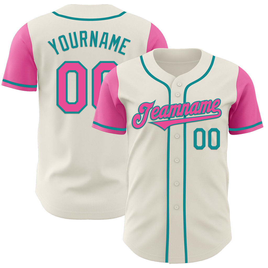 Custom Cream Pink-Teal Authentic Two Tone Baseball Jersey