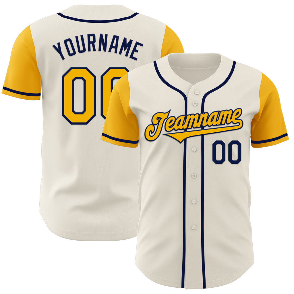 Custom Cream Gold-Navy Authentic Two Tone Baseball Jersey