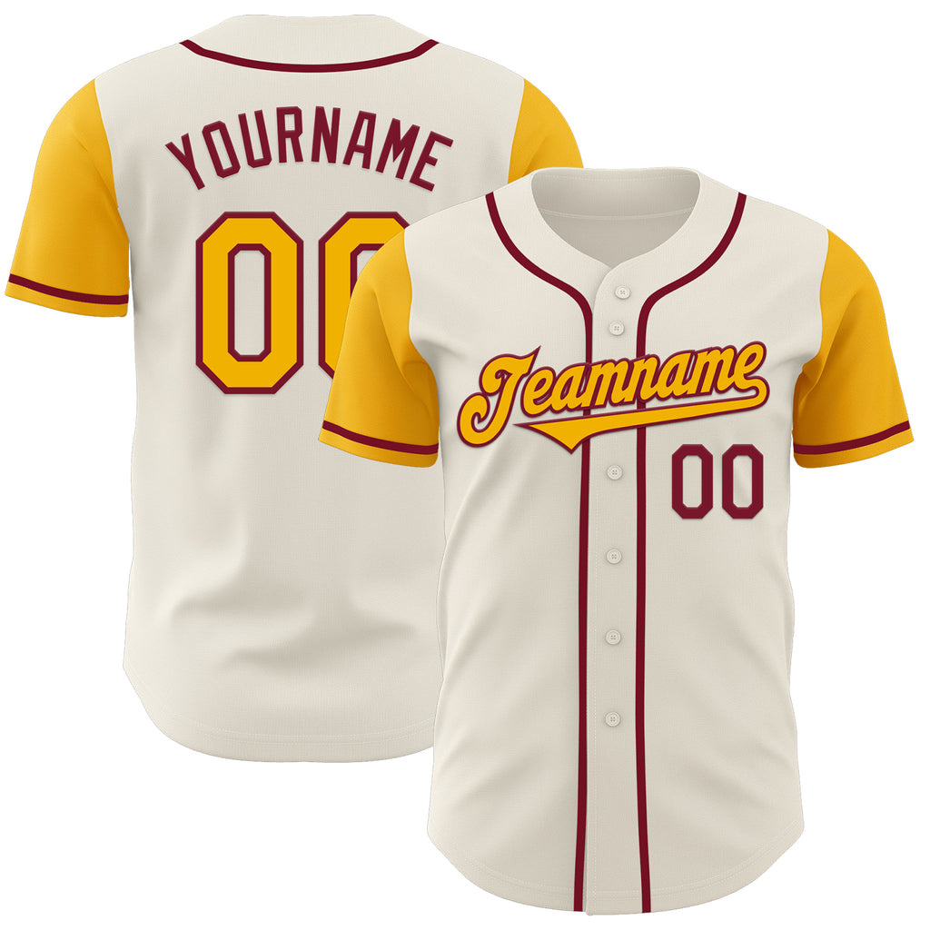 Custom Cream Gold-Crimson Authentic Two Tone Baseball Jersey