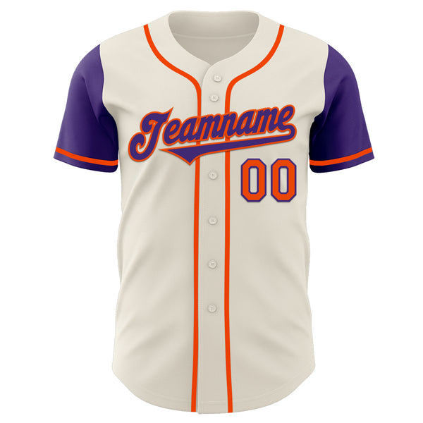 Custom Cream Purple-Orange Authentic Two Tone Baseball Jersey