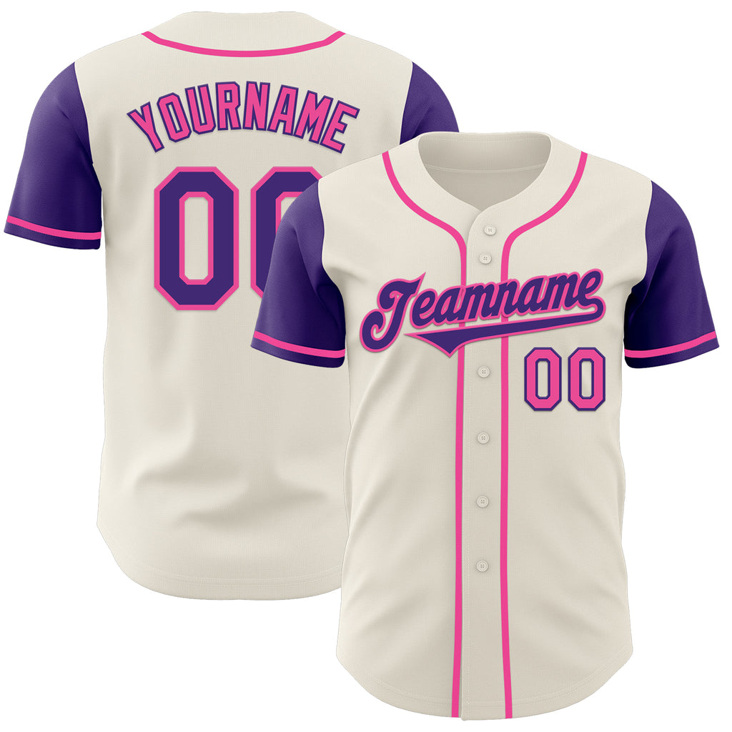 Custom Cream Purple-Pink Authentic Two Tone Baseball Jersey