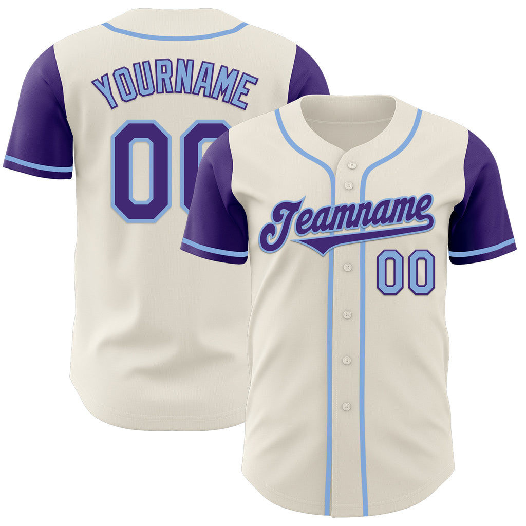 Custom Cream Purple-Light Blue Authentic Two Tone Baseball Jersey