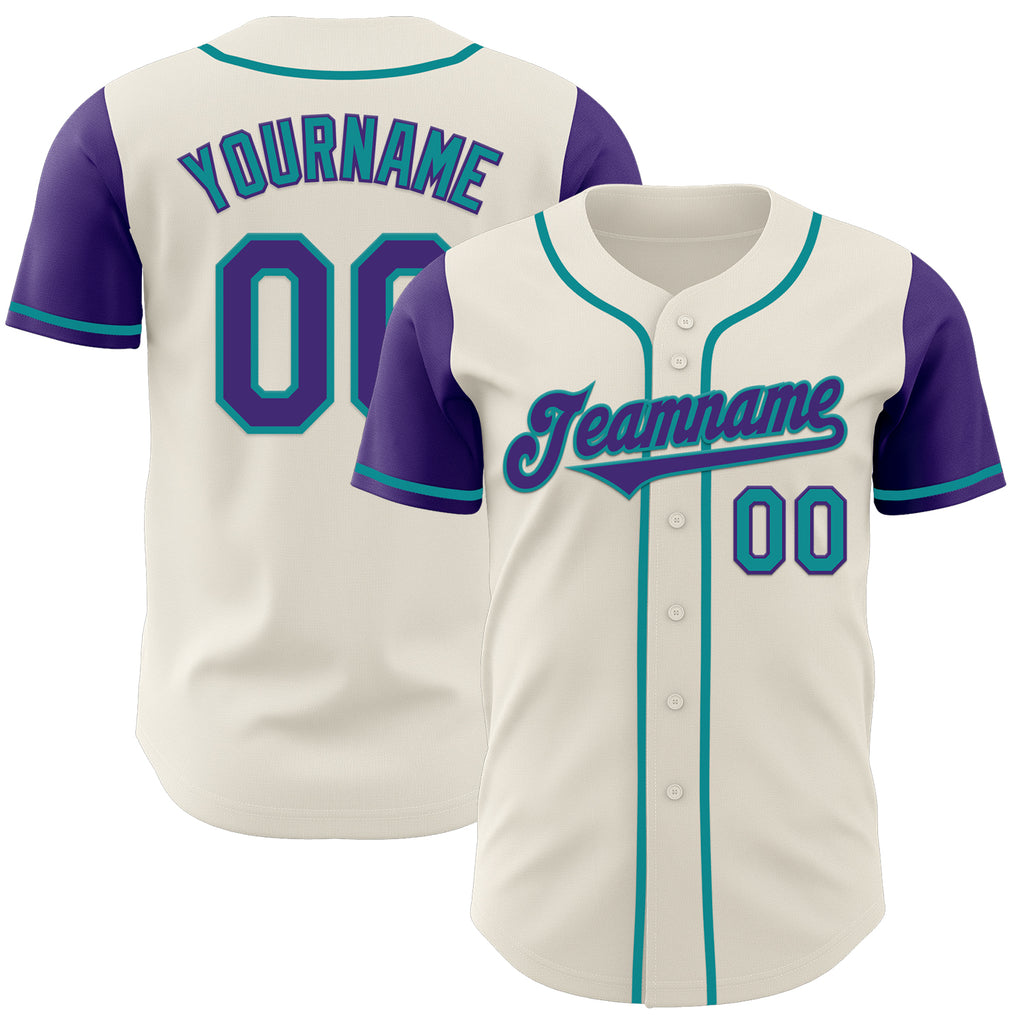 Custom Cream Purple-Teal Authentic Two Tone Baseball Jersey