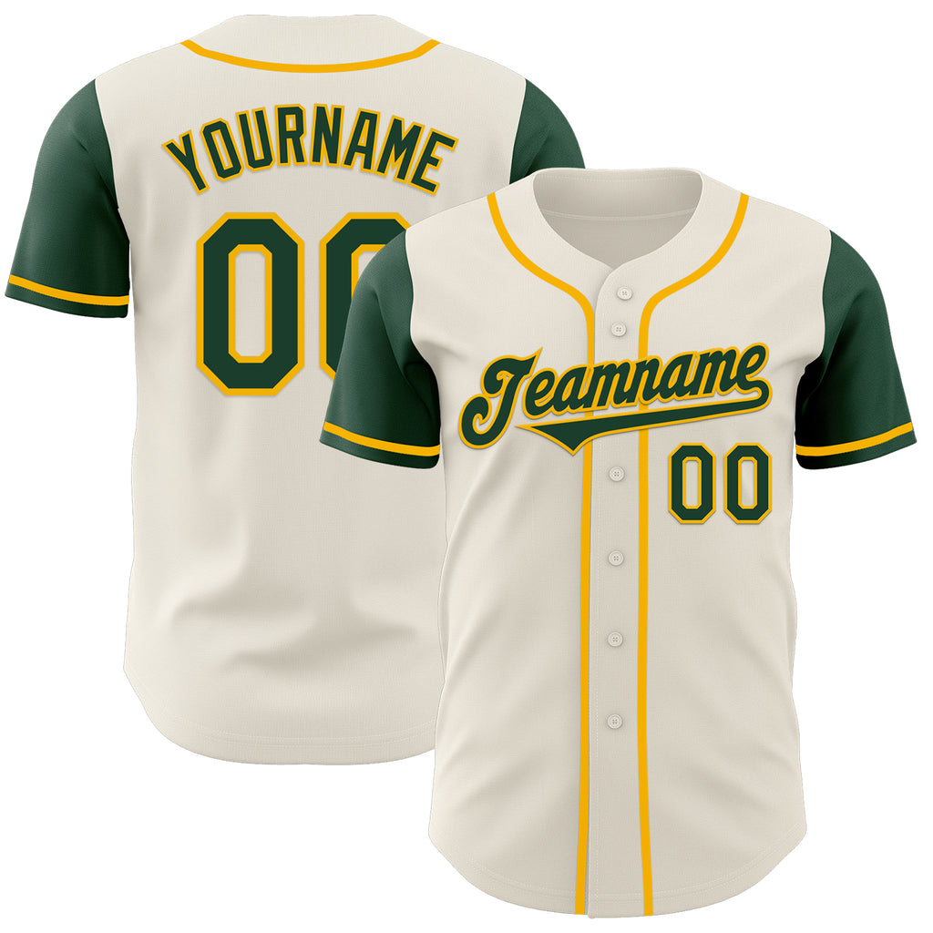 Custom Cream Green-Gold Authentic Two Tone Baseball Jersey