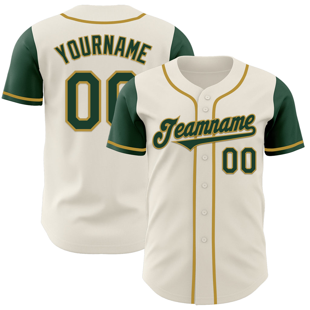 Custom Cream Green-Old Gold Authentic Two Tone Baseball Jersey