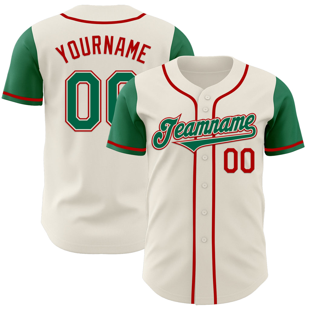 Custom Cream Kelly Green-Red Authentic Two Tone Baseball Jersey