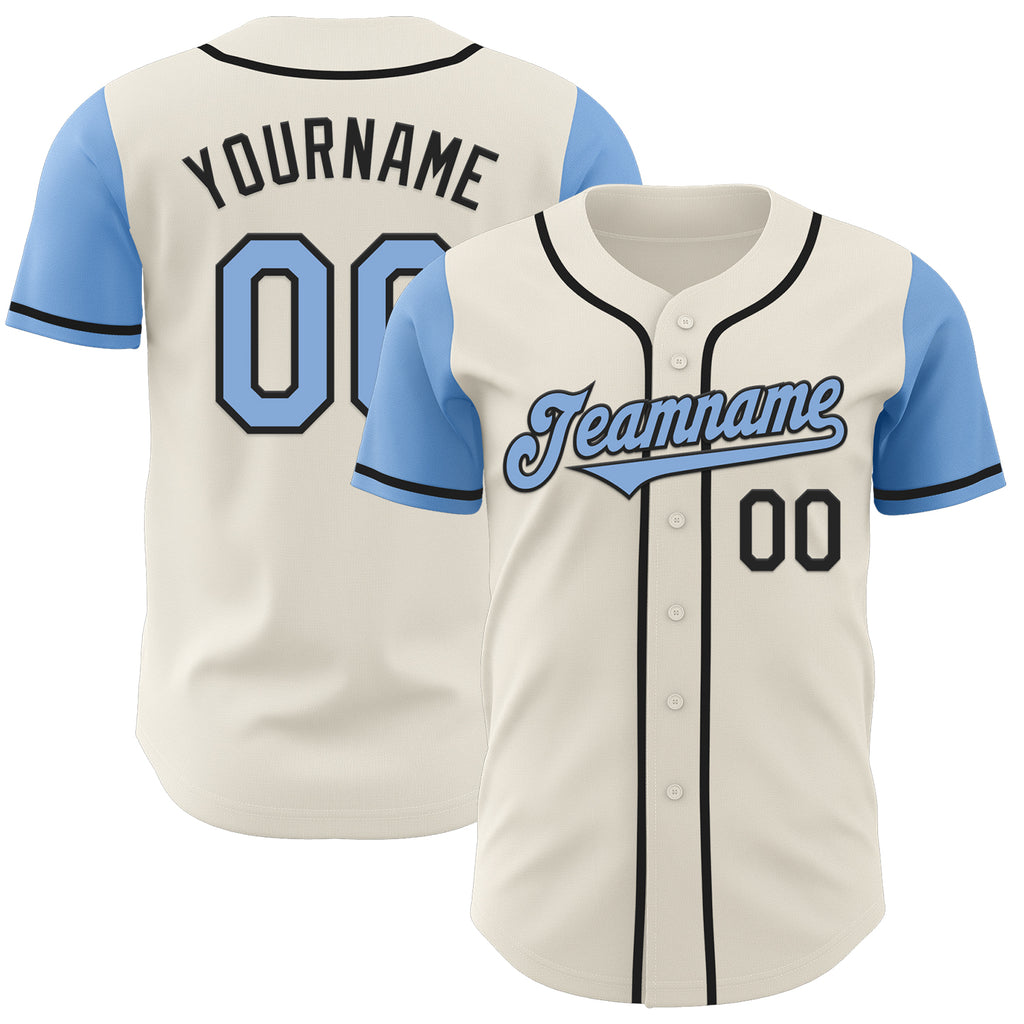 Custom Cream Light Blue-Black Authentic Two Tone Baseball Jersey