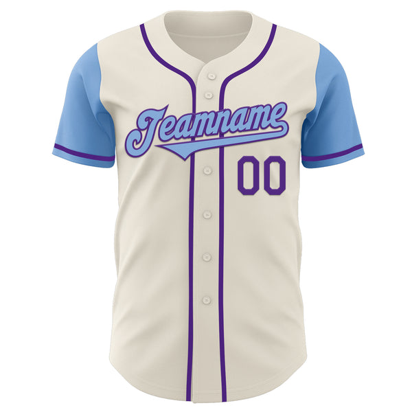 Custom Cream Light Blue-Purple Authentic Two Tone Baseball Jersey