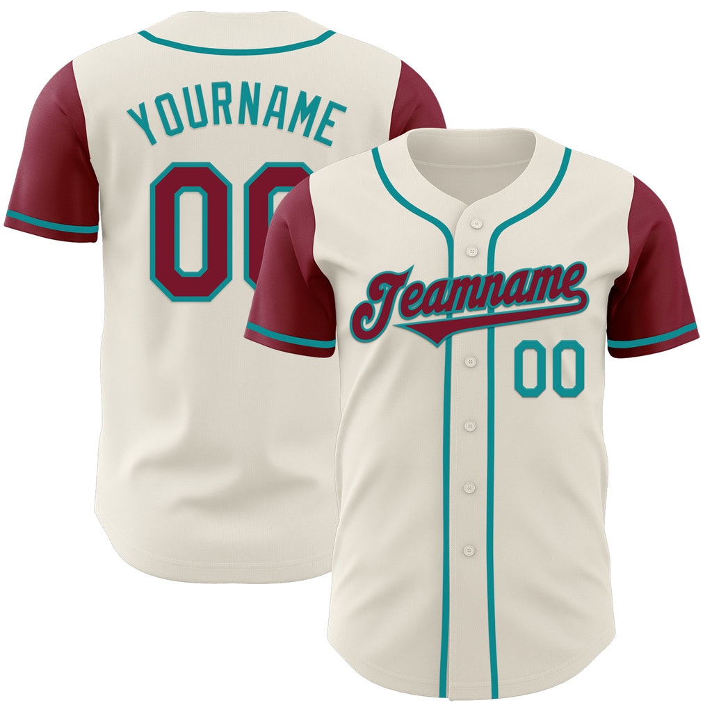 Custom Cream Crimson-Teal Authentic Two Tone Baseball Jersey