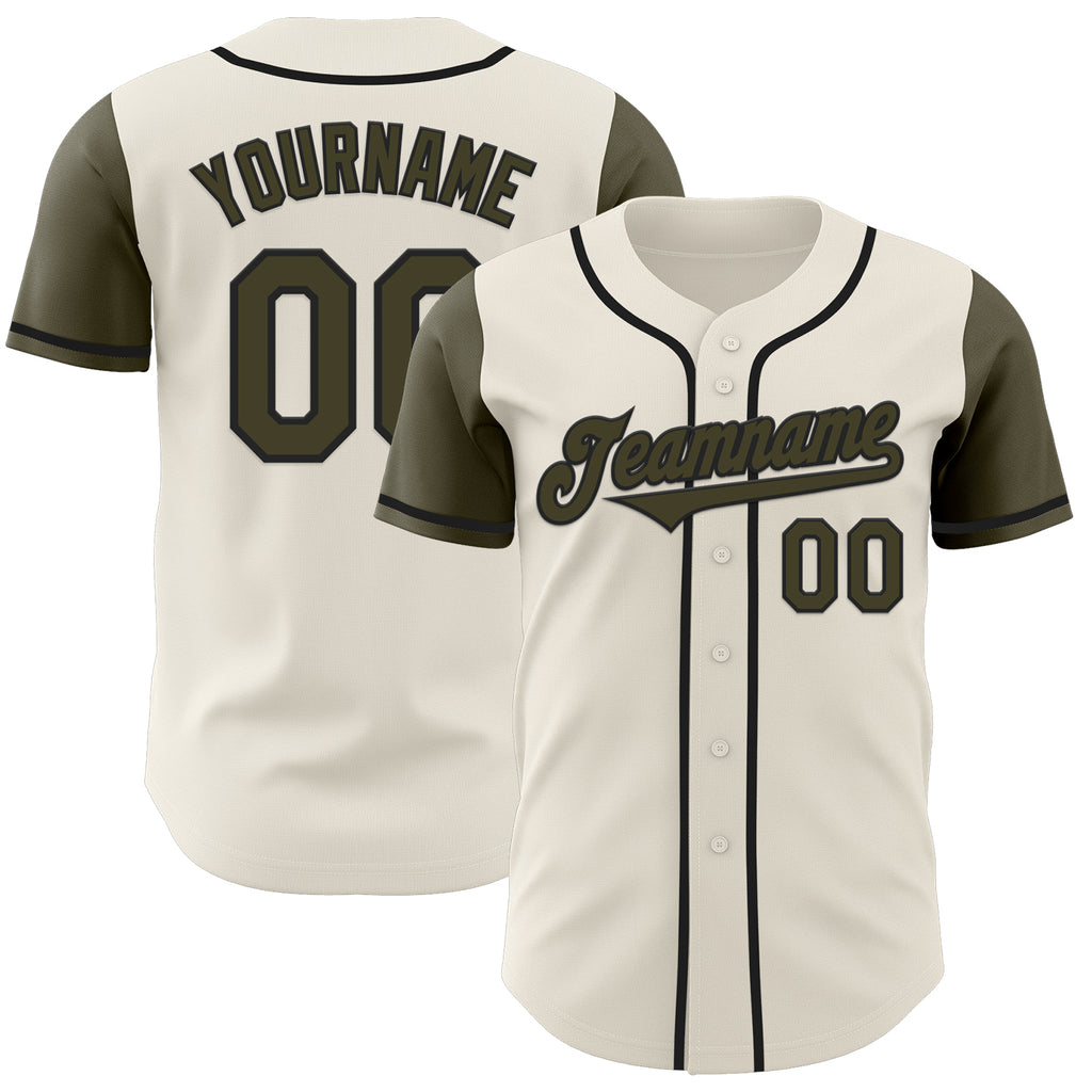 Custom Cream Olive-Black Authentic Two Tone Baseball Jersey