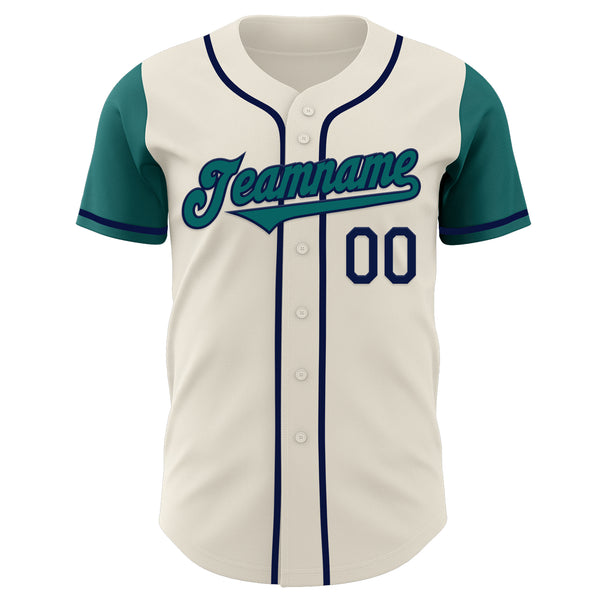 Custom Cream Teal-Navy Authentic Two Tone Baseball Jersey