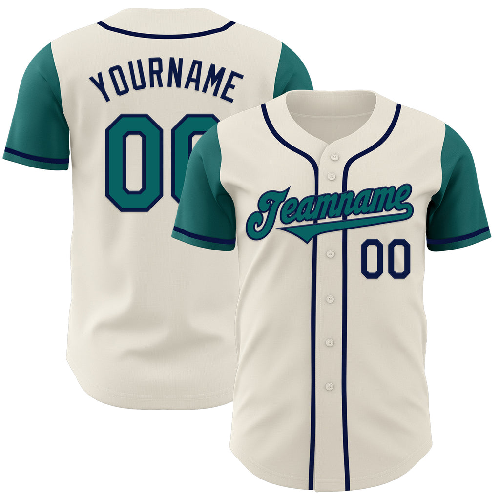 Custom Cream Teal-Navy Authentic Two Tone Baseball Jersey