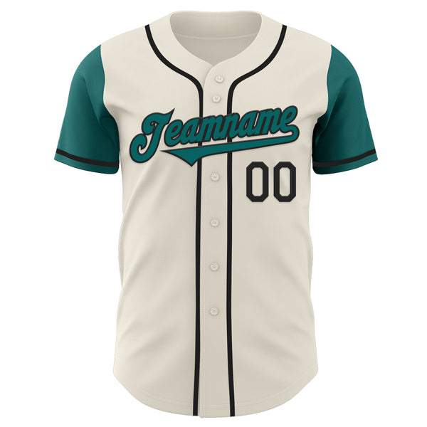 Custom Cream Teal-Black Authentic Two Tone Baseball Jersey