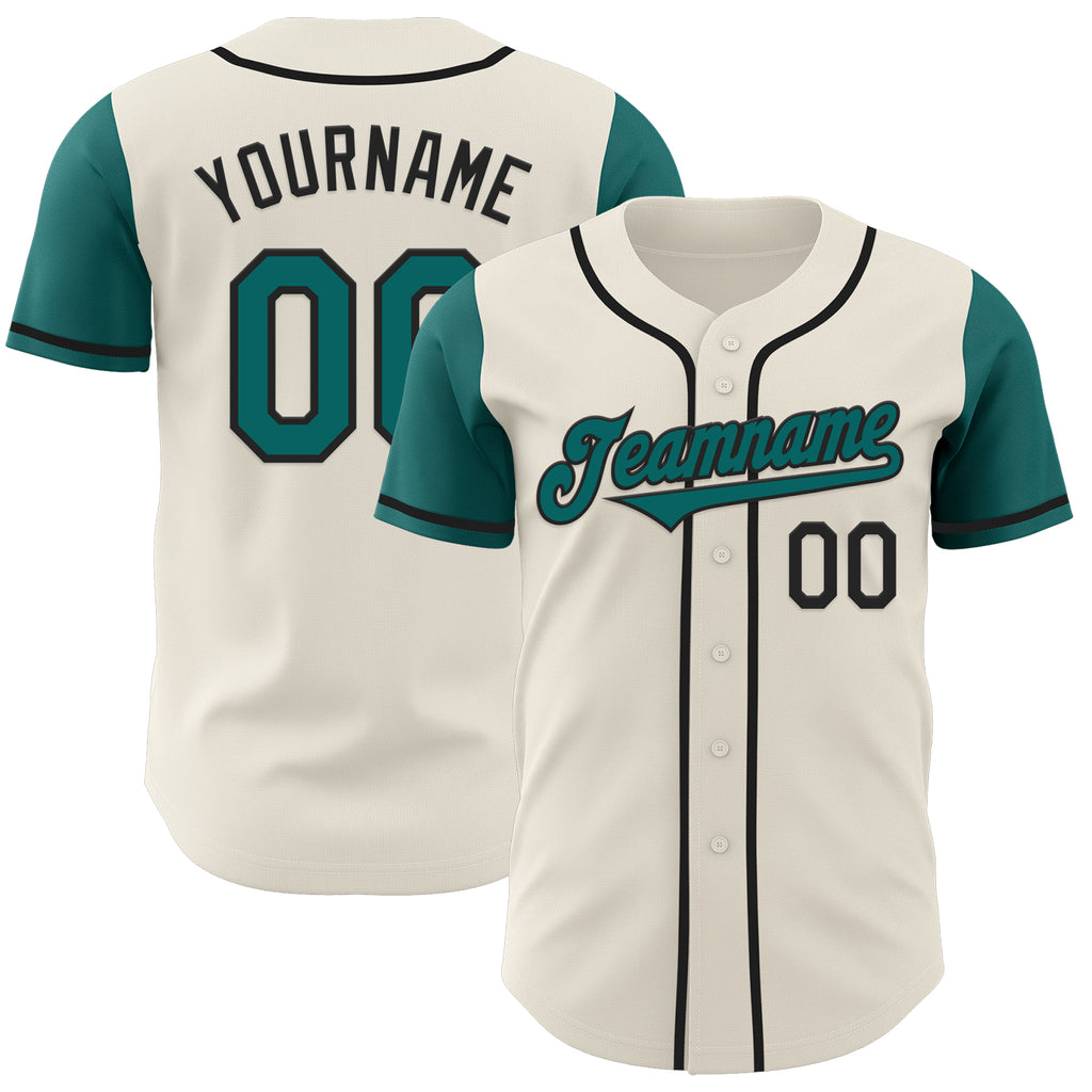 Custom Cream Teal-Black Authentic Two Tone Baseball Jersey