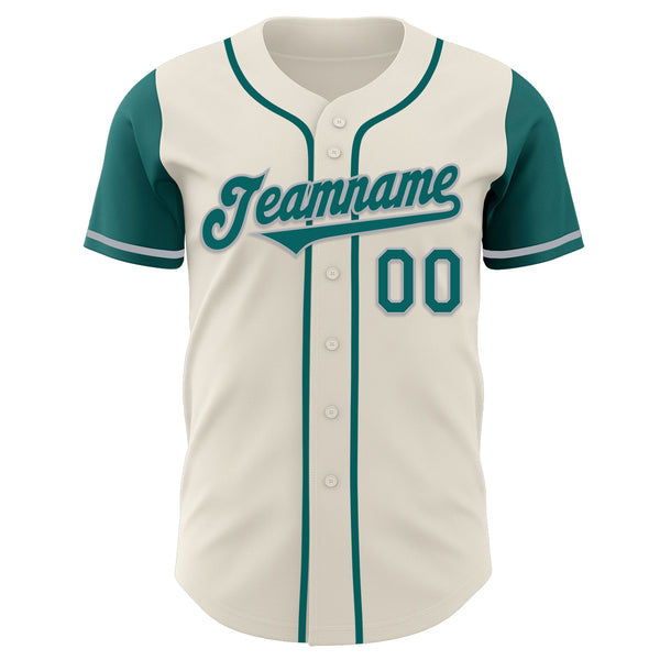 Custom Cream Teal-Gray Authentic Two Tone Baseball Jersey