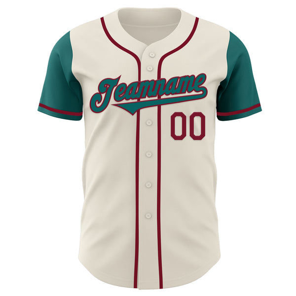 Custom Cream Teal-Crimson Authentic Two Tone Baseball Jersey