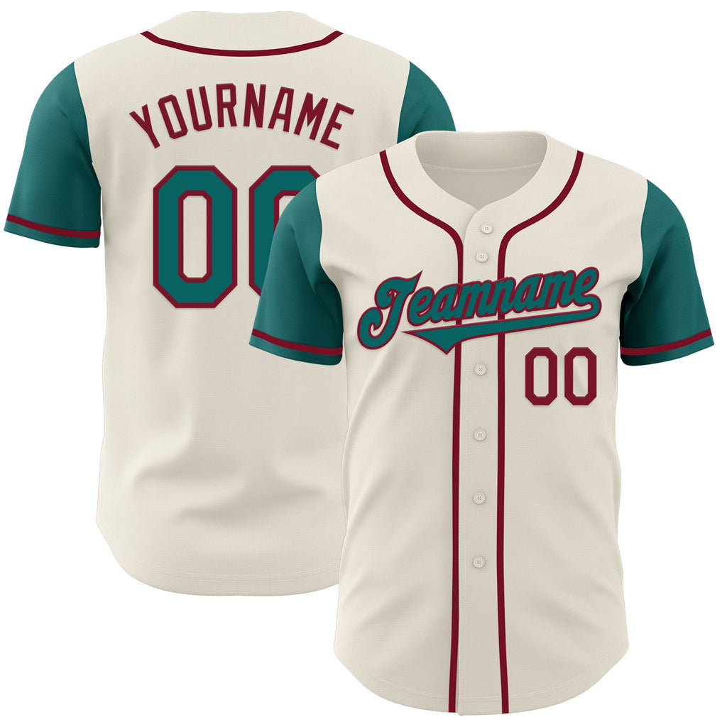 Custom Cream Teal-Crimson Authentic Two Tone Baseball Jersey