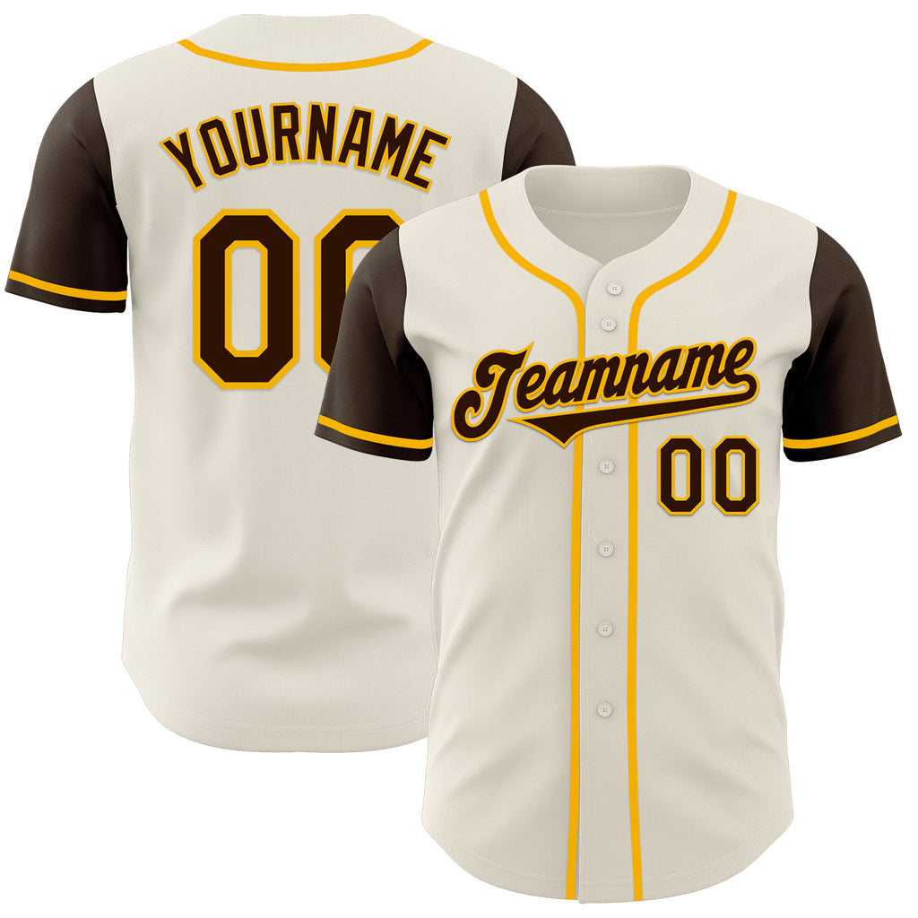 Custom Cream Brown-Gold Authentic Two Tone Baseball Jersey