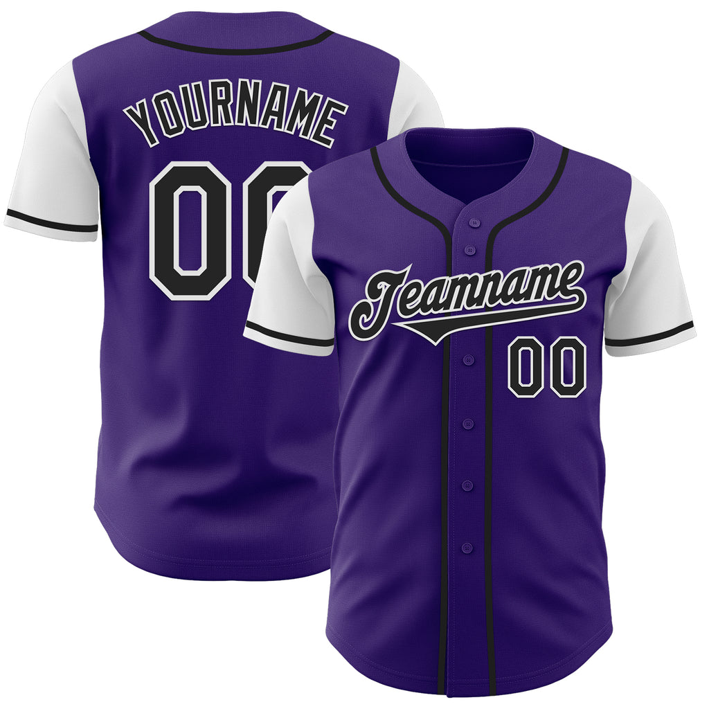 Custom Purple Black-White Authentic Two Tone Baseball Jersey