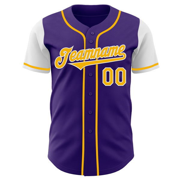 Custom Purple Gold-White Authentic Two Tone Baseball Jersey