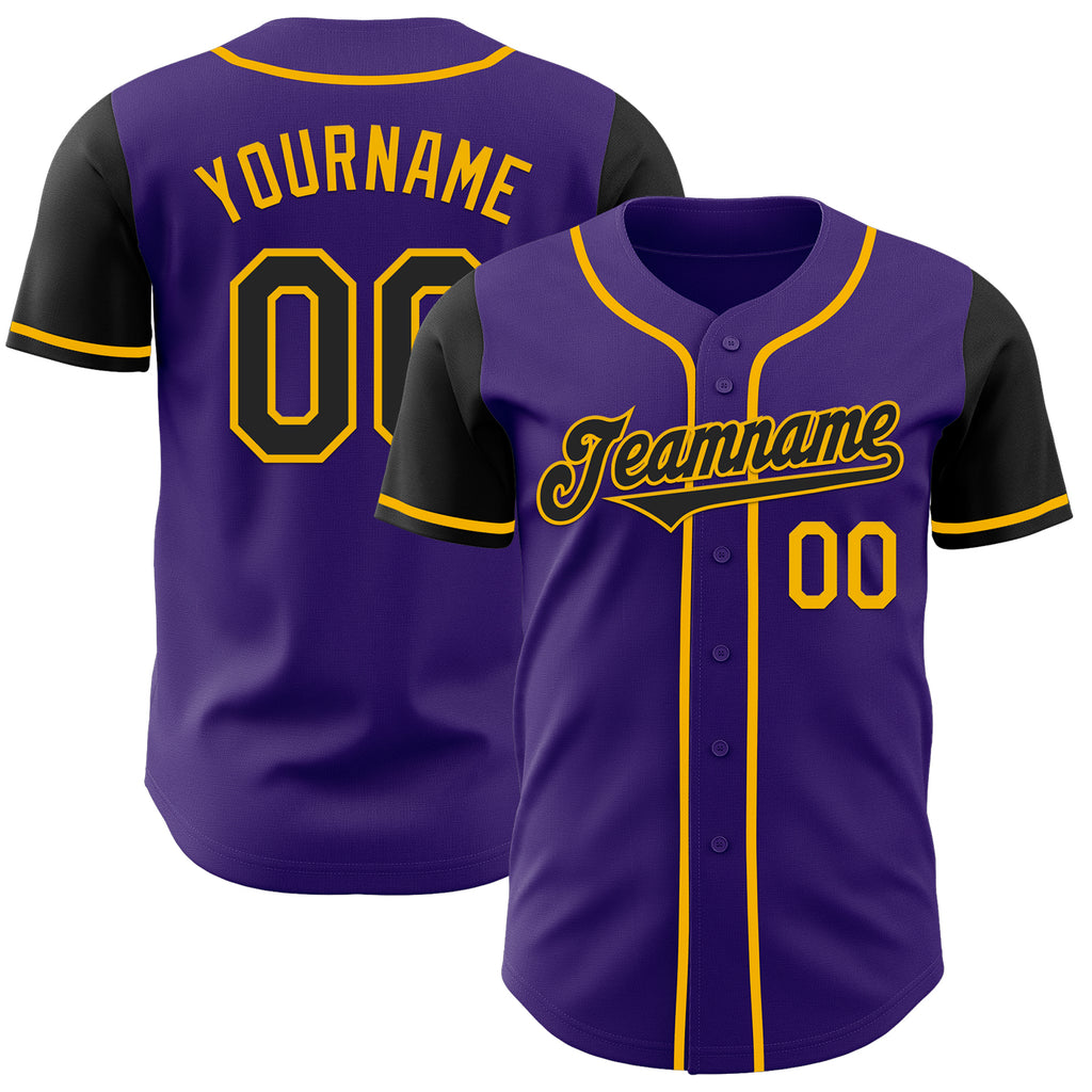 Custom Purple Black-Gold Authentic Two Tone Baseball Jersey