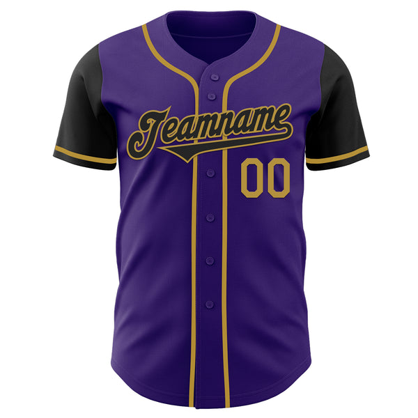 Custom Purple Black-Old Gold Authentic Two Tone Baseball Jersey