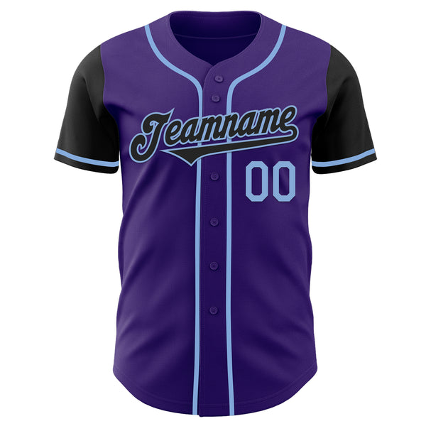 Custom Purple Black-Light Blue Authentic Two Tone Baseball Jersey