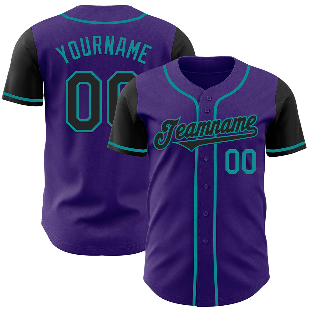 Custom Purple Black-Teal Authentic Two Tone Baseball Jersey