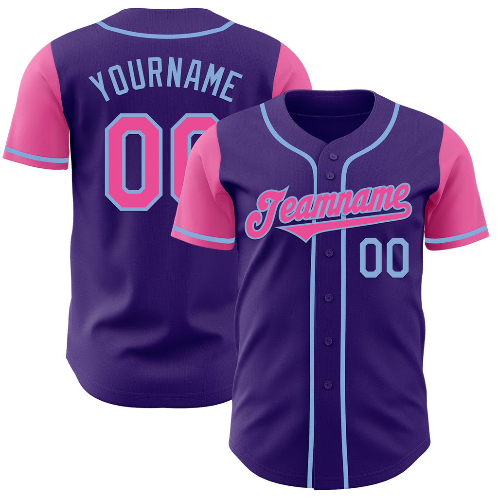 Custom Purple Pink-Light Blue Authentic Two Tone Baseball Jersey