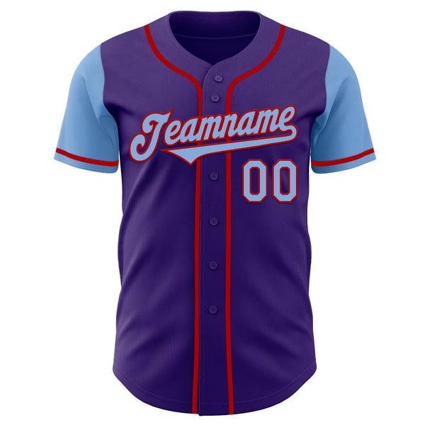 Custom Purple Light Blue-Red Authentic Two Tone Baseball Jersey