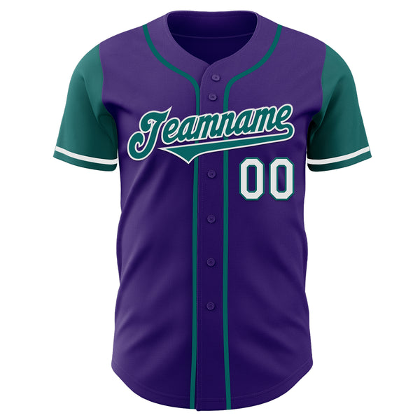 Custom Purple Teal-White Authentic Two Tone Baseball Jersey