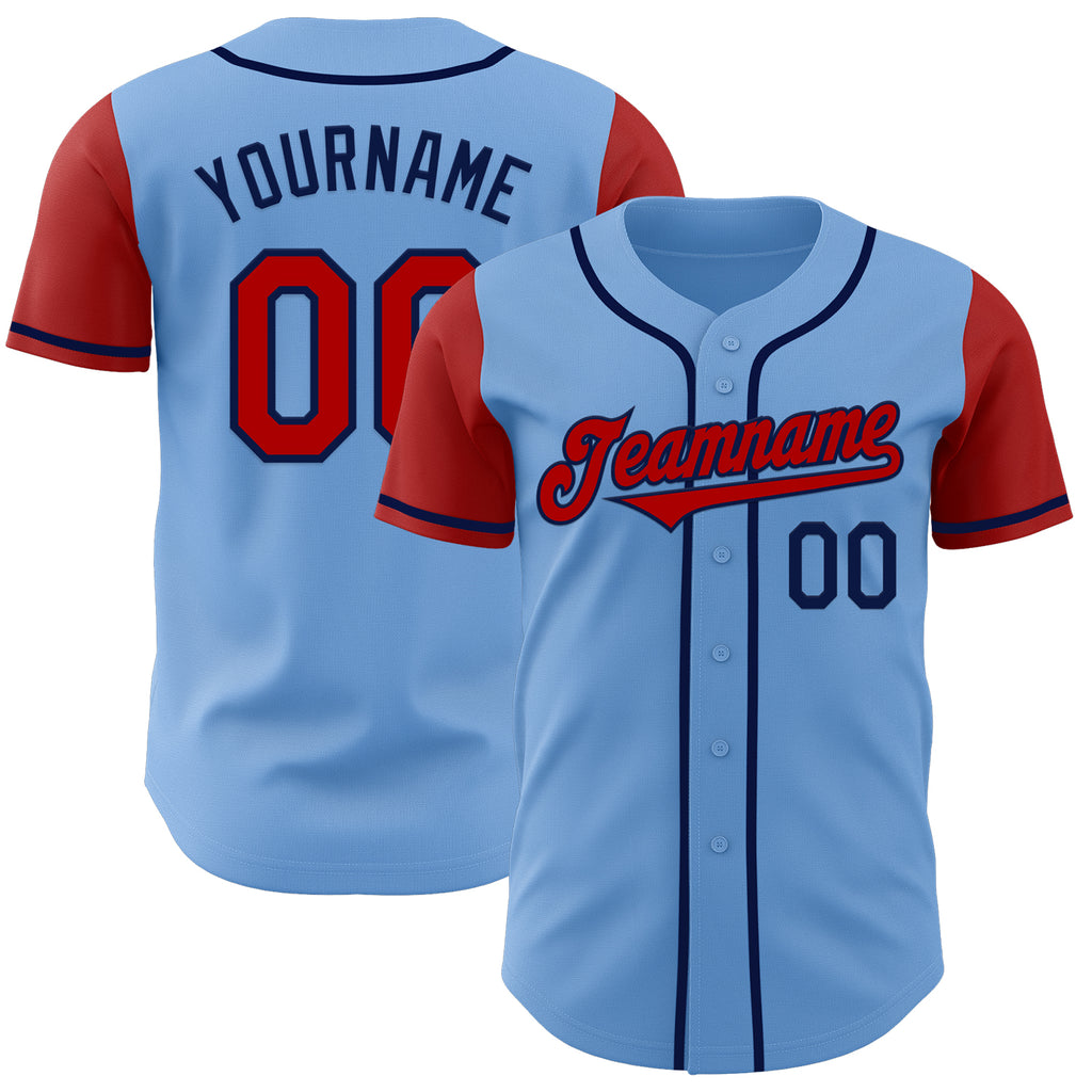 Custom Light Blue Red-Navy Authentic Two Tone Baseball Jersey