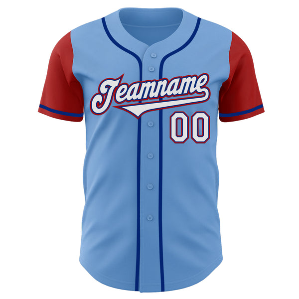 Custom Light Blue Royal-Red Authentic Two Tone Baseball Jersey