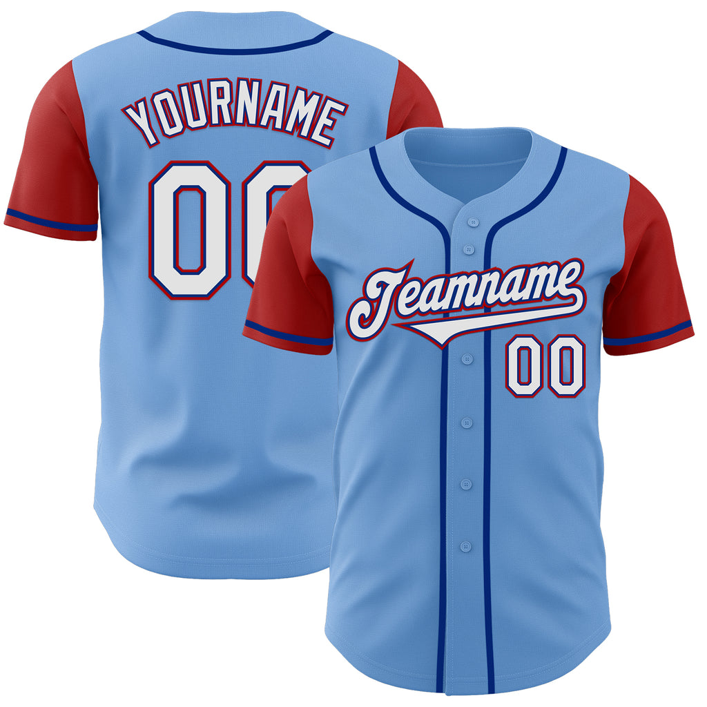 Custom Light Blue Royal-Red Authentic Two Tone Baseball Jersey