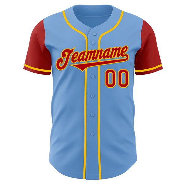 Custom Light Blue Red-Yellow Authentic Two Tone Baseball Jersey