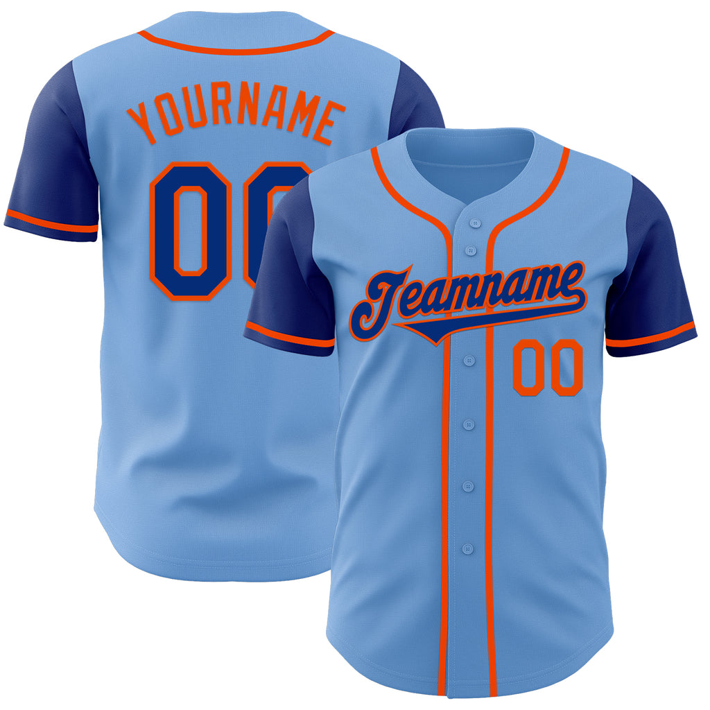 Custom Light Blue Royal-Orange Authentic Two Tone Baseball Jersey