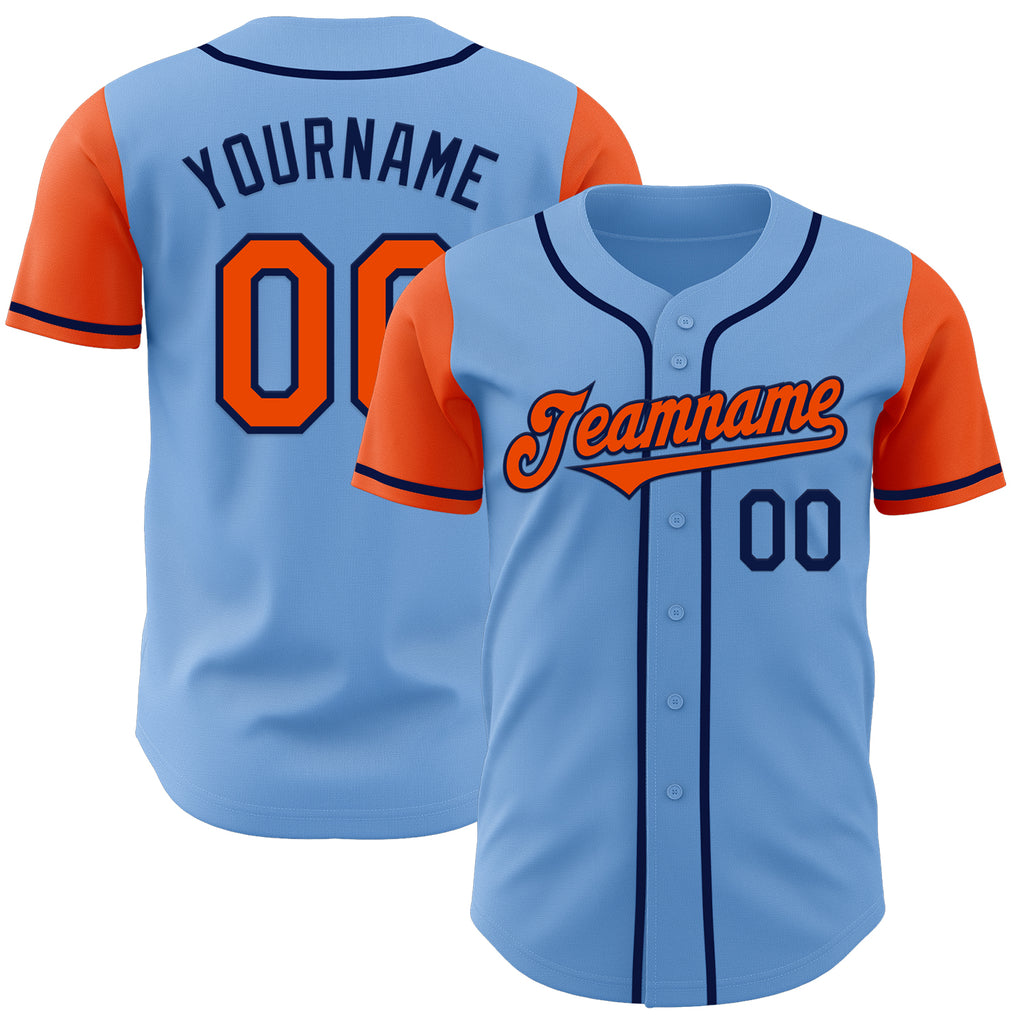 Custom Light Blue Orange-Navy Authentic Two Tone Baseball Jersey